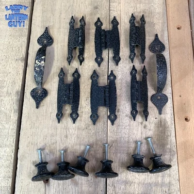 Лот винтажный Amerock черный кованый фурнитура шкаф 3/8 «смещение петли и тяги - Изображение 1 из 4