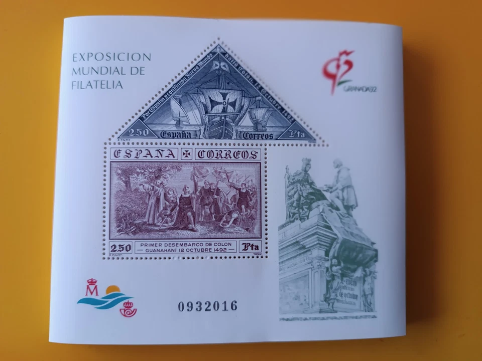 HOJA BLOQUE DE 2 SELLOS DE 250 PTAS. GRANADA 92. EDIFIL 3195 - Imagen 1 de 1