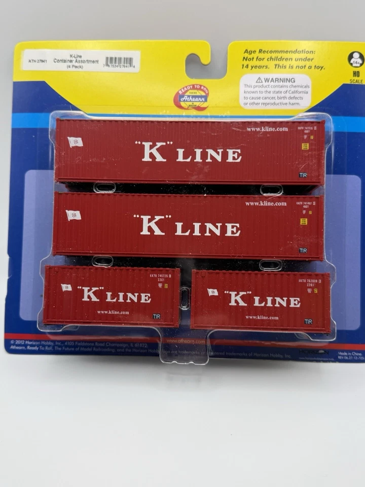HO Athearn K-Line 40’ Container Assortment 4-Pack – New in Package - Image 1 of 2