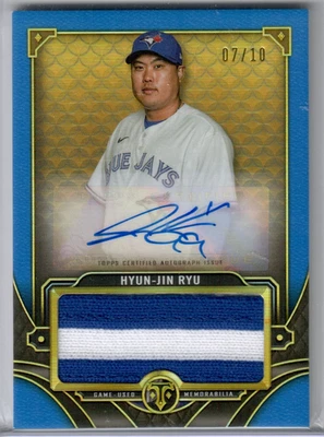Hyun-Jin Ryu 2022 Topps Triple Threads Auto Single Jumbo Relic Sapphire 7/10 - Image 1 of 4