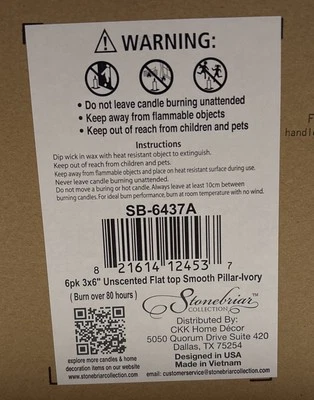 Stonebriar 6 Pack Tall 3 x 6 Inch 80 Hour Long Burning Unscented Pillar-Ivory - Image 1 of 3