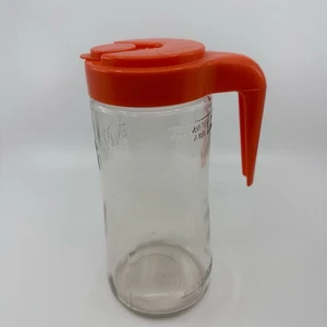 Anchor Hocking Glass Vintage 70s TANG Orange Drink Clear Glass Pitcher With Lid  - Picture 1 of 11