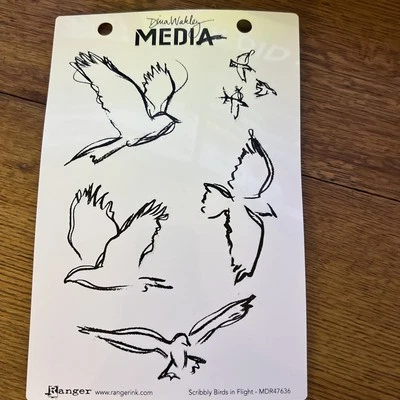Dina Wakley Scribbly Birds In Flight Unmounted Rubber Stamps MDR47636 - Image 1 of 4