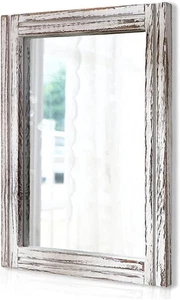 Wall Mirror with Wood Framed Rustic Mirrors for Wall Rectangle Decorative for Be - Picture 1 of 12