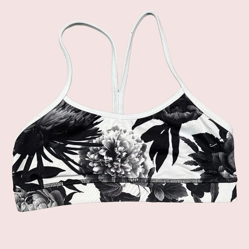Lululemon Flow Y Bra IV Brisk Bloom Black White Floral Sports Bra Size 4 - Image 1 of 3