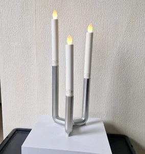 IKEA Candle Holder Design Henrik Preutz Silver Metal Candelabra + 3 Faux Candles - Picture 1 of 16