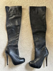 Topshop original Barley black real leather over knee thigh boots - UK 5/EU 38 - Picture 1 of 5