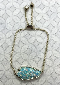 Kendra Scott Cambel Bracelet Aqua Kyovcera Opal Gold Tone Campbell - Picture 1 of 9