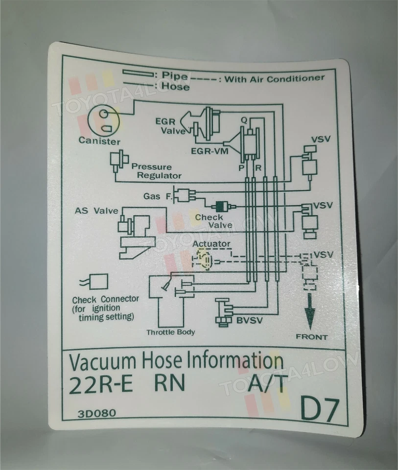 Toyota 1988 camioneta pickup/4runner diagrama de vacío calcomanía repro pegatina 22RE A/T #D7 Foto 1 de 1