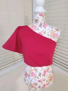 Sheike One Shoulder Puff Sleeve Cropped Barbie Pink Size 10 - Picture 1 of 7