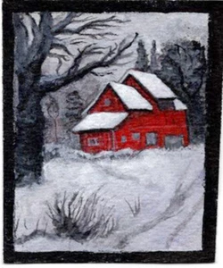 Original BARN LANDSCAPE ACEO PAINTING - Picture 1 of 1