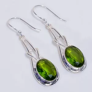 Peridot Gemstone Ethnic Handmade Jewelry 925 Sterling Silver Earrings 2" b921 - Picture 1 of 5