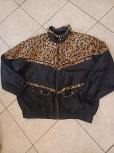 Vintage Active Frontier Womens Jacket Brown Black Leopard Windbreaker Sz.large - Picture 1 of 5