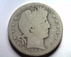 1908-S BARBERO MEDIO DÓLAR SOBRE BUENA AG BONITA MONEDA ORIGINAL BOBS MONEDAS ENVÍO RÁPIDO - Imagen 1 de 2