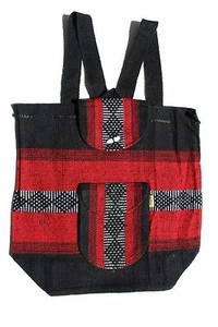  Mexican Baja Backpack Black & Red stripes black Aztec lines Very durable XL - Picture 1 of 2