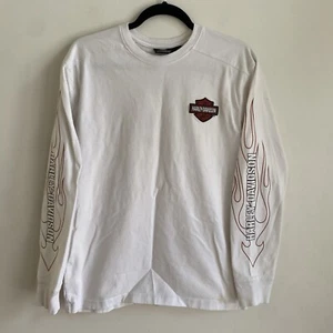 Vintage Harley Davidson Long Sleeve w/ Flames Large Embroidered Stains Sz Small - Picture 1 of 14