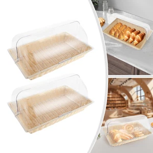 2pcs Large Rattan Bread Baskets Bread Display Basket with Lids and Bread Clips - Picture 1 of 16