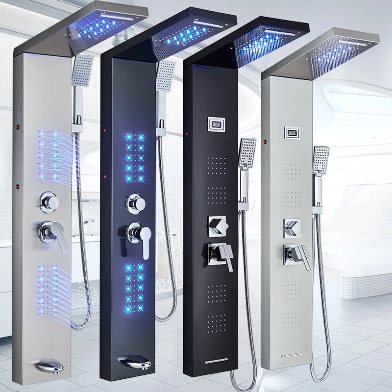 Colonna Pannello doccia idromassaggio LED Set Acciaio inox con Doccetta Cascata - Immagine 1 di 1