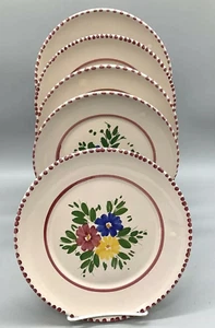 5 Hand Crafted in Italy SALAD PLATES by Lamas Pink Floral w/ Dots Stoneware EUC - Picture 1 of 12