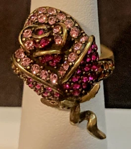 Heidi Daus "Climbing Rose" Shades Of Pink Swarovski Crystal Rose Ring Sz. 5 - Picture 1 of 3