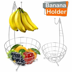 2-in-1 Chrome Banana Hook Hanger Fruit Bowl Basket Display Stand Large KItchen - Picture 1 of 12