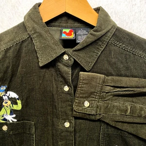 Vintage Disney Shirt Womens Mickey Unlimited Corduroy Green Goofy Size Large - Picture 1 of 9