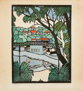 Mosman Bridge Woodcut Print by Margaret Preston – Australian Modernist Art 1927 - Picture 1 of 2