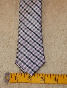 Nordstrom Cravatta Uomo Shop Uomo 100% Seta Blu Viola Righe Nero Gingham Nuova con etichette - Foto 1 di 10