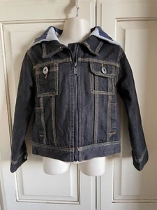FG4 London Hooded Indigo Denim Jean Jacket Child Size 3-4 w/t-shirt knit lining - Picture 1 of 12