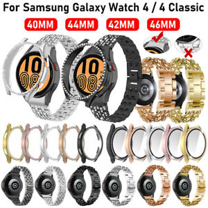 For Samsung Galaxy Watch 4 40mm 44mm 42mm 46mm Metal Band Strap Case Cover Bling