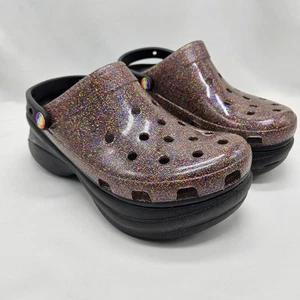 Crocs Platfirm Clogs Womens Sz 9 Classic Bae Pride Translucent Glitter - Picture 1 of 11