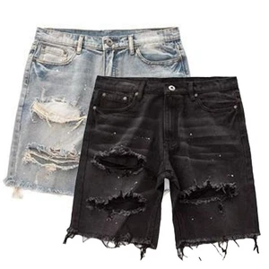 Fashionable Vintage Streetwear Men's Distressed Shorts with a Slim Fit - Picture 1 of 60