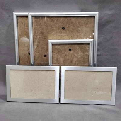 Lote de 4 marcos de fotos de metal plateado aluminio cepillado galería moderna tamaños mixtos Foto 1 de 4