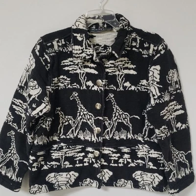 New Identity Coat Womens XL Safari Print 100% Cotton Giraffes Elephants Blazer - Image 1 of 4