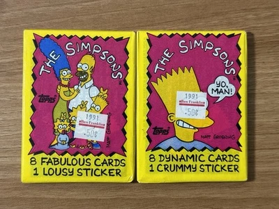 1990 The Simpsons Sealed Wax Pack Topps Cartoon 2 PACK LOT 18 CARDS DISNEY BART - Image 1 of 2