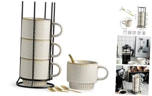Stackable Coffee Mugs, Coffee Cups, Mug Set of 4 with Spoons - 13 Oz Coffee - Picture 1 of 7