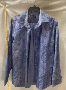 Bugatchi Uomo Mens Blue Paisley Long Sleeve Collared Button-Up Shirt Size 2XL - Picture 1 of 6