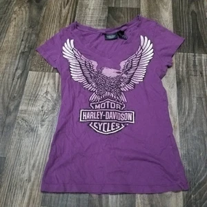 Camisa Harley Davidson Mujer Pequeña Blanca Púrpura Estampado Águila Motocicleta - Imagen 1 de 9