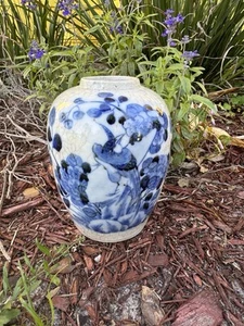 Antike chinesische blau & weiße Crackle Glasur Vase Blumen Vogel doppelter blauer Ring - Bild 1 von 21