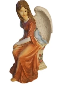 Vintage O'Well Ornate 9" Hand Painted Red Porcelain Angel Of Patience Figurine - Picture 1 of 4