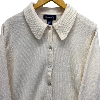 Cárdigan suéter con botones con cuello de chenilla crema DENIM & CO para mujer talla grande Foto 1 de 4