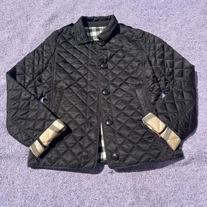 Burberry Kids Quilted Barn Jacket Black With Plaid Lining Size 14Y - Picture 1 of 7