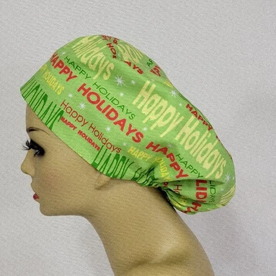 Christmas Euro Style Scrub Cap  Surgical Nurses Cap Green Adjustable Medical - Image 1 of 4