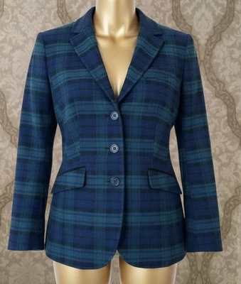 Chaqueta Blazer Talbots Negro Reloj Tartán Cuadros Verde Azul Marino Lana Talla 8 Nueva Sin Etiquetas Foto 1 de 3