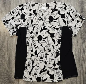 Disney TOONIFORMS BIG MINNIE MOUSE BLACK/WHITE SCRUBS TOP Women's Size Medium - Picture 1 of 6