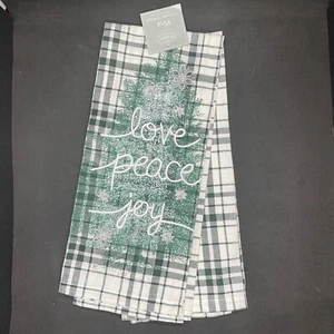 Christmas Kitchen Dish Towels LOVE PEACE JOY St. Nicholas Square Set of 2 NWT - Picture 1 of 11
