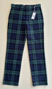 Vineyard Vines Breaker Pants Kids Size 12 Green Navy Black Watch Tartan Stretch - Picture 1 of 24