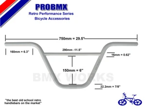 ProBMX Retro White BMX Ch-Mo Handlebars 9.25" Rise x 29.5" Wide Old School - Picture 1 of 1