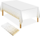 ELECLAND White and Gold Party Tablecloth Plastic Tablecloth 137x274cm Gold Dot