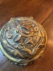 Round Antique Art Nouveau Jewelry Casket Box Mornjng Glories B&W - Picture 1 of 8